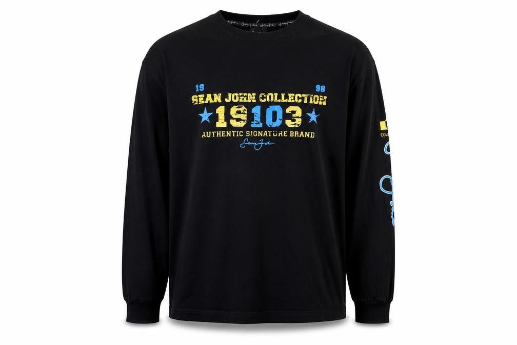 Front view of Sean John men’s black xl graphic print cotton sweatshirt