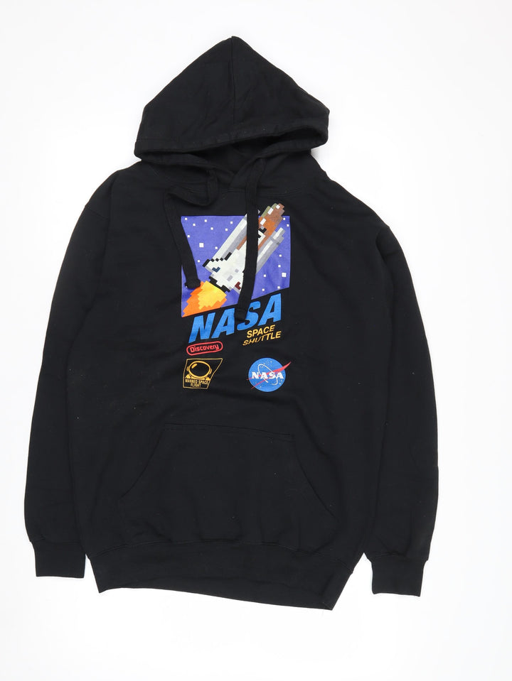 NASA Men's Black Pullover Hoodie M Space Graphic Print Sweatshirt