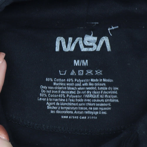 NASA Men's Black Pullover Hoodie M Space Graphic Print Sweatshirt