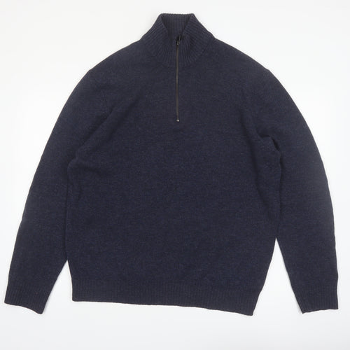 Marks and Spencer Men's Blue Wool Half Zip Jumper XL