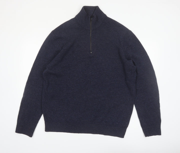 Marks and Spencer Men's Blue Wool Half Zip Jumper XL
