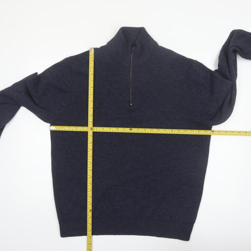 Marks and Spencer Men's Blue Wool Half Zip Jumper XL