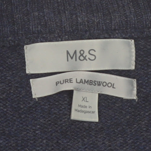 Marks and Spencer Men's Blue Wool Half Zip Jumper XL