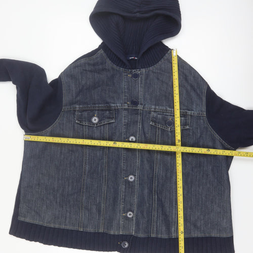 East Coast Women Blue Cotton Hooded Denim Bomber Jacket Size 26