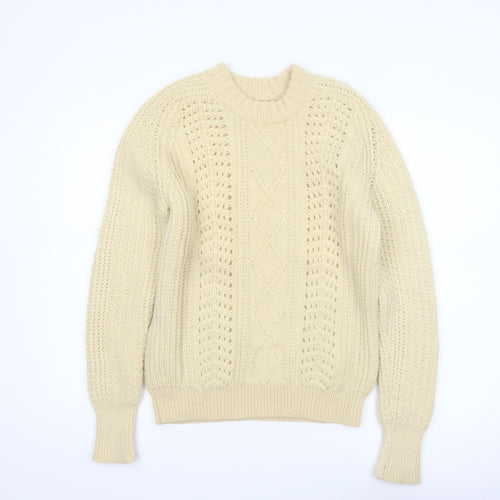 Eddie Bauer Men’s Beige Wool Cable-Knit Jumper L Vintage Winter Pullover