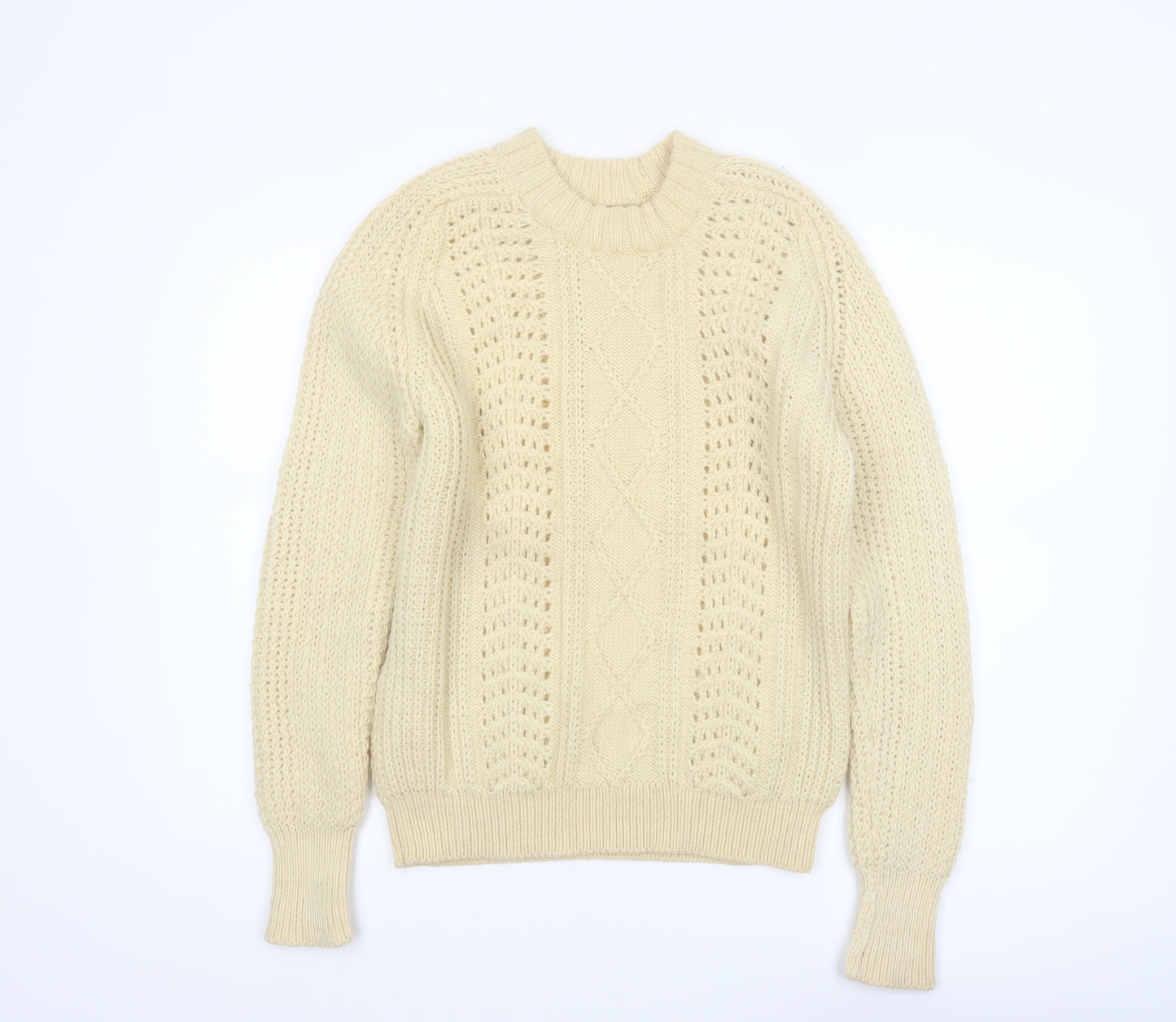 Eddie Bauer Men’s Beige Wool Cable-Knit Jumper L Vintage Winter Pullover