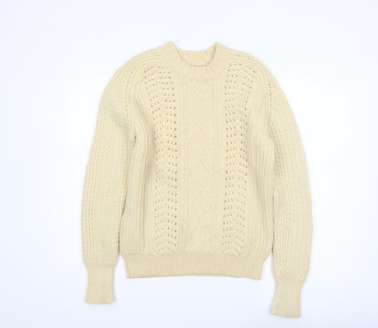 Eddie Bauer Men’s Beige Wool Cable-Knit Jumper L Vintage Winter Pullover