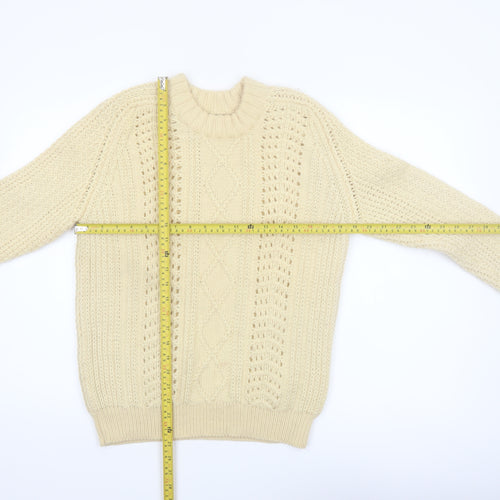 Eddie Bauer Men’s Beige Wool Cable-Knit Jumper L Vintage Winter Pullover