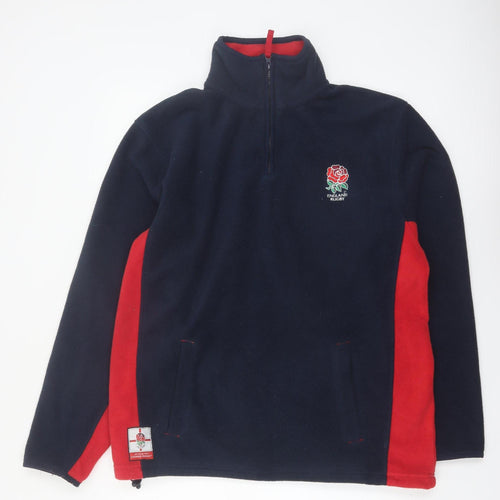 England Rugby Men's Blue Red Fleece 1/4 Zip Sweatshirt L