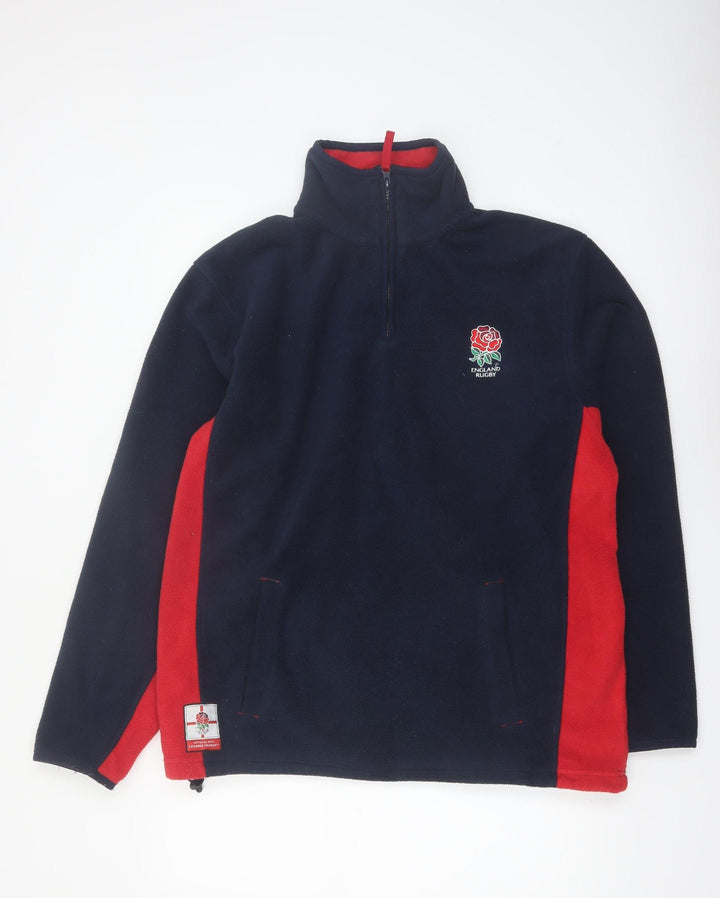 England Rugby Men's Blue Red Fleece 1/4 Zip Sweatshirt L