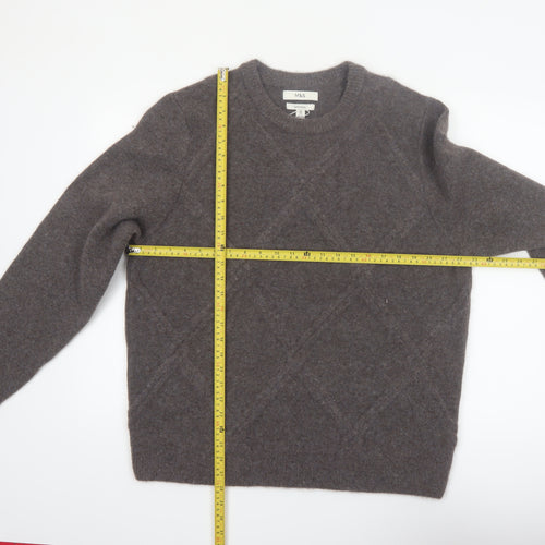 Marks and Spencer Men's Brown Wool Blend Crew Neck Diamond Knit Jumper XL