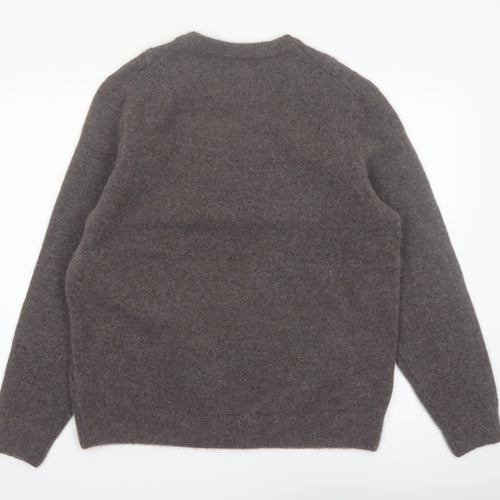 Marks and Spencer Men's Brown Wool Blend Crew Neck Diamond Knit Jumper XL