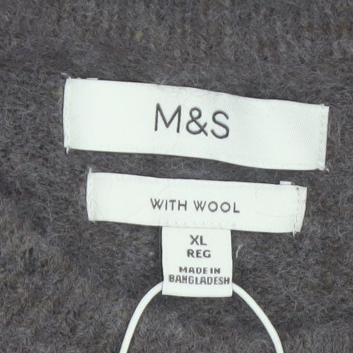 Marks and Spencer Men's Brown Wool Blend Crew Neck Diamond Knit Jumper XL
