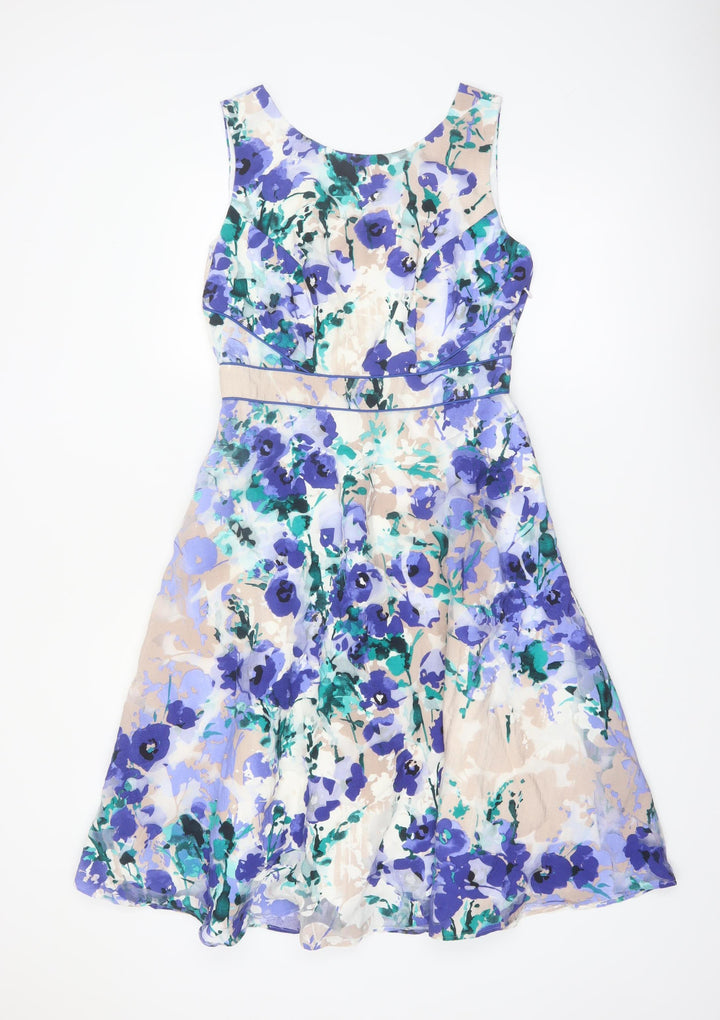 Monsoon Women's Multicoloured Floral Fit & Flare Sleeveless Dress UK 10