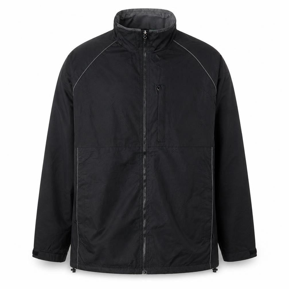 Front view of Stillwater Supply Co. men’s black l windbreaker jacket water resistant
