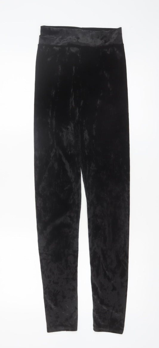 PrettyLittleThing Womens Black Velvet Leggings Size 8
