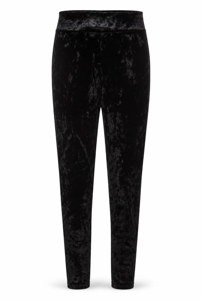 Front view of PRETTYLITTLETHING women’s black velvet leggings, size UK 8