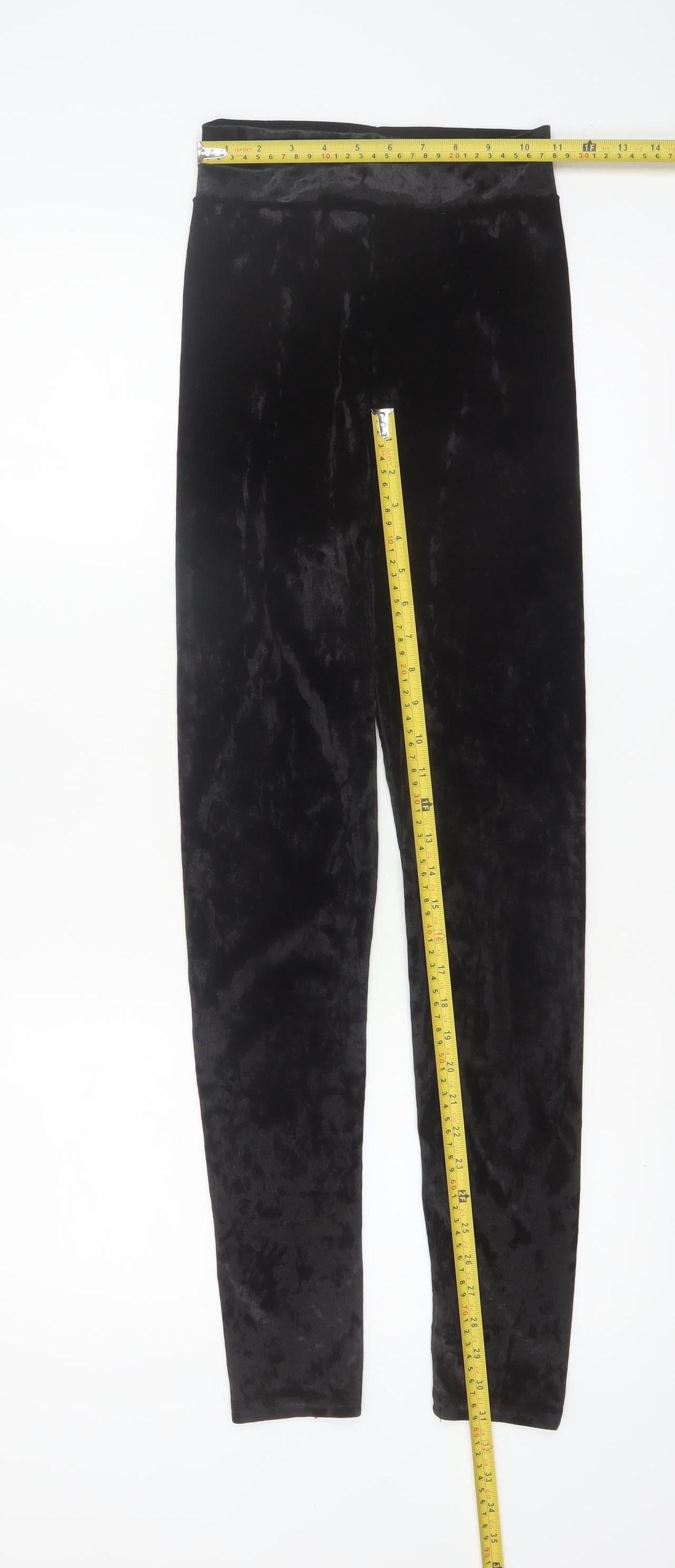 PrettyLittleThing Womens Black Velvet Leggings Size 8
