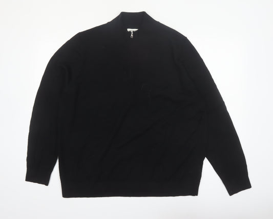 Marks and Spencer Autograph Men's Black 2XL Merino Wool 1/2 Zip Jumper