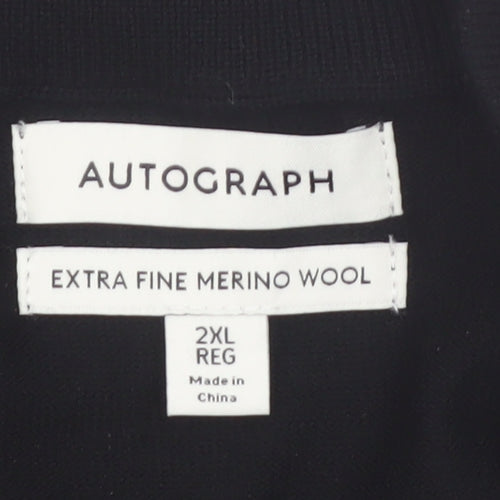 Marks and Spencer Autograph Men's Black 2XL Merino Wool 1/2 Zip Jumper