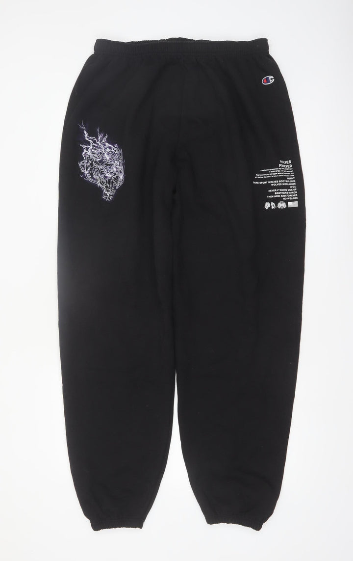 Champion Men's Black XL Fleece Sweatpants with Logo Print