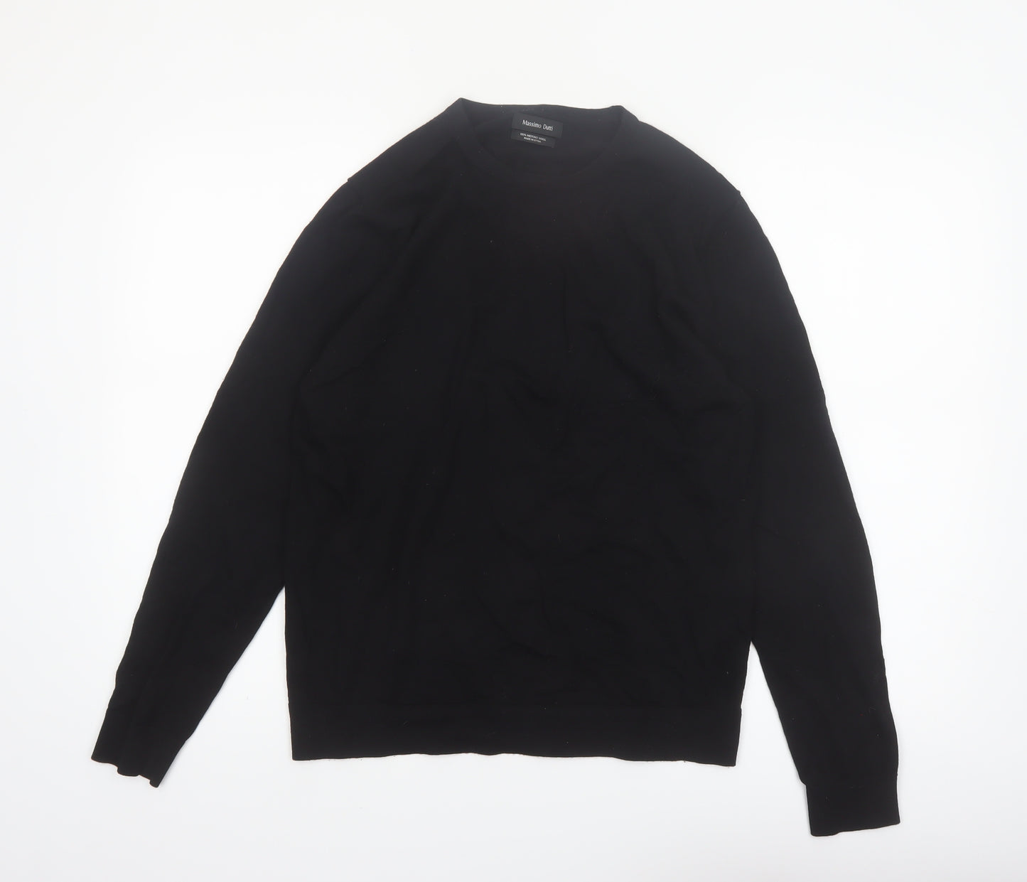 Massimo Dutti Men's Black Merino Wool Crew Neck Jumper M