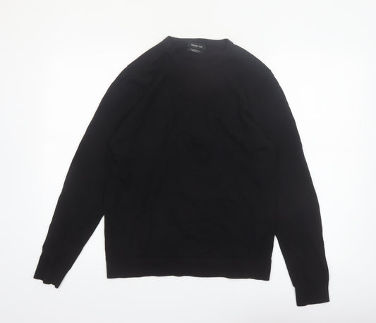 Massimo Dutti Men's Black Merino Wool Crew Neck Jumper M
