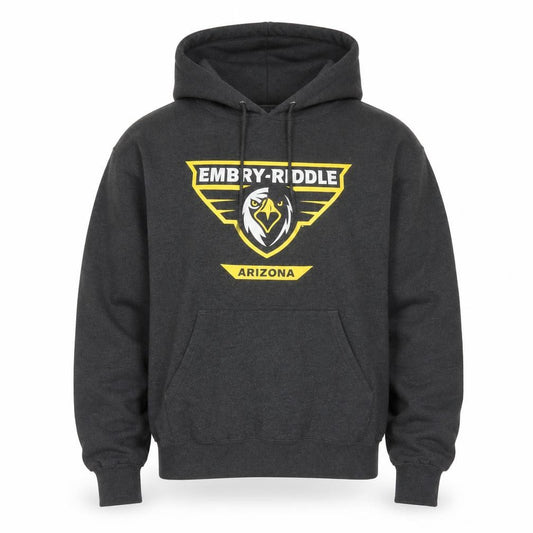 Front view of Champion Men's Grey Pullover Hoodie Embry-Riddle Arizona Small