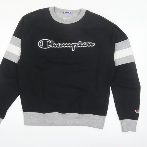 Champion Men's Black Grey Pullover Sweatshirt M Logo Sports Style