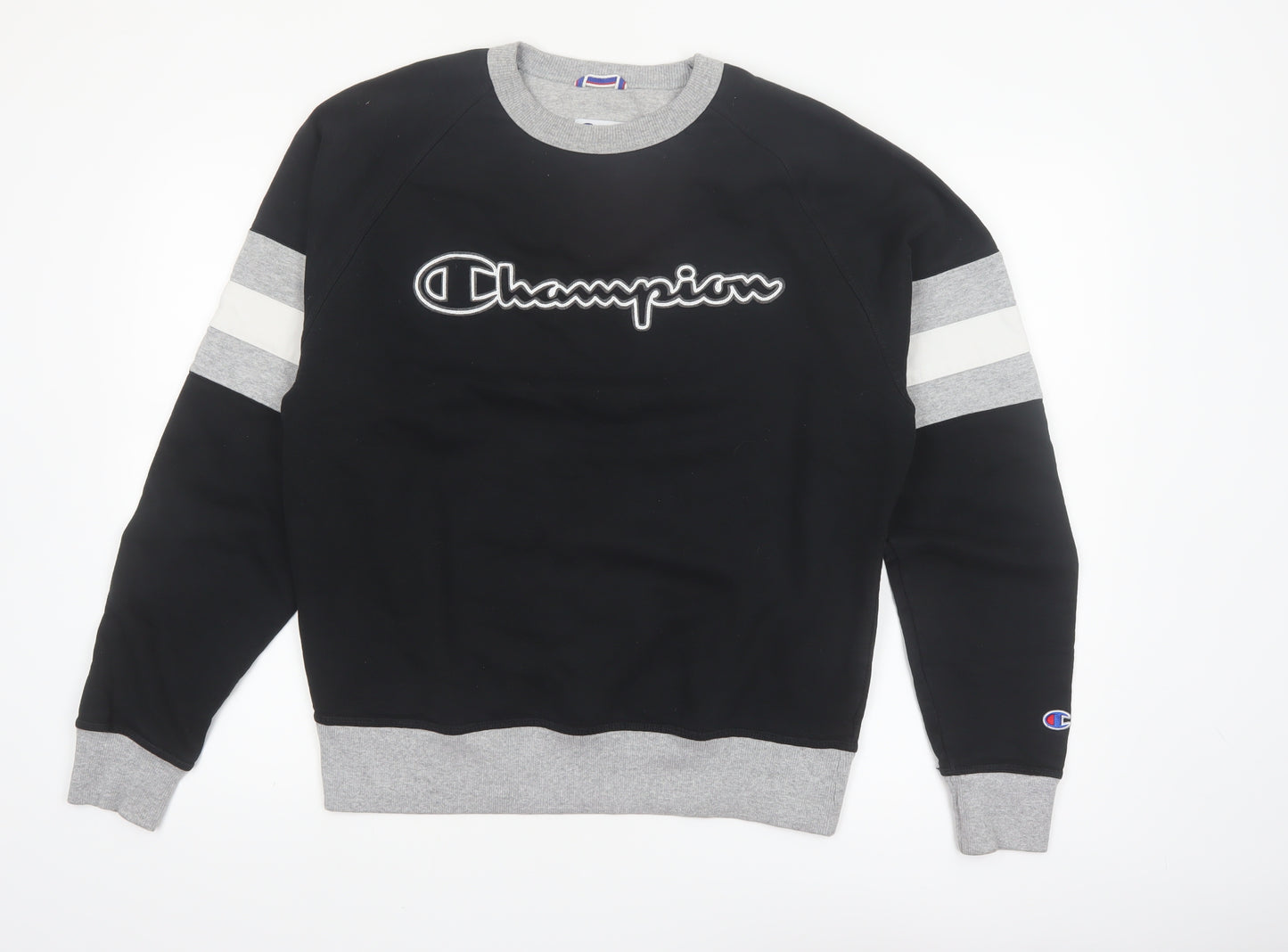 Champion Men's Black Grey Pullover Sweatshirt M Logo Sports Style