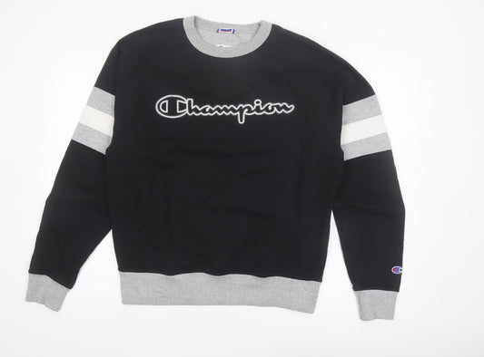 Champion Men's Black Grey Pullover Sweatshirt M Logo Sports Style