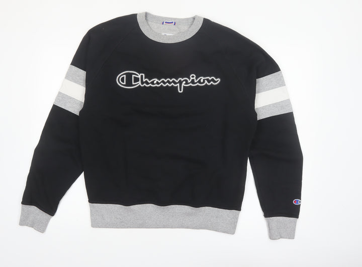 Champion Men's Black Grey Pullover Sweatshirt M Logo Sports Style