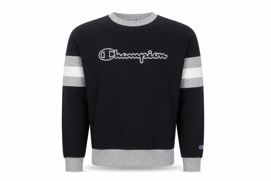Front view of Champion Men's Black Grey Pullover Sweatshirt M Logo Sports Style