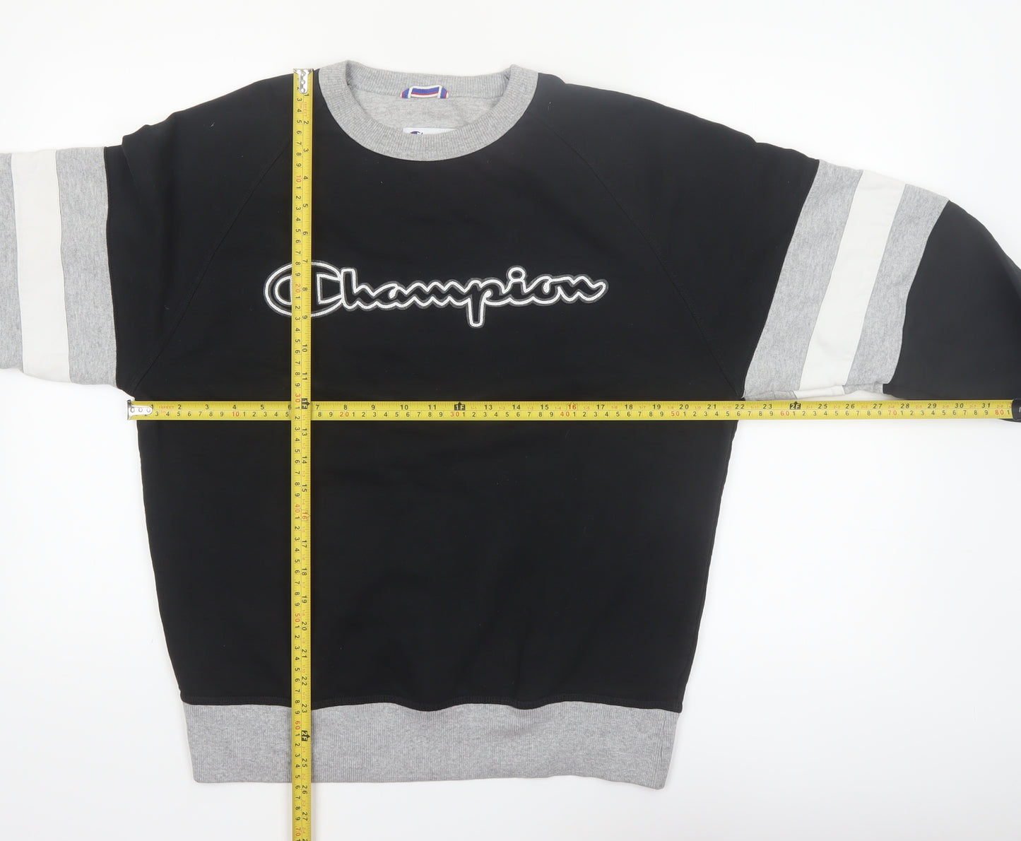 Champion Men's Black Grey Pullover Sweatshirt M Logo Sports Style