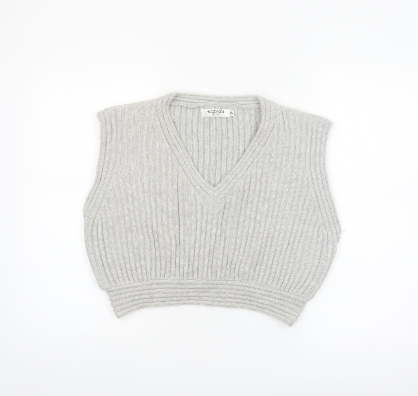 Elenza By L&L Women's Grey Sleeveless V-Neck Knit Vest Jumper S