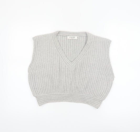 Elenza By L&L Women's Grey Sleeveless V-Neck Knit Vest Jumper S