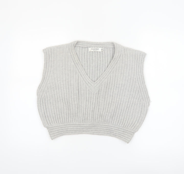 Elenza By L&L Women's Grey Sleeveless V-Neck Knit Vest Jumper S