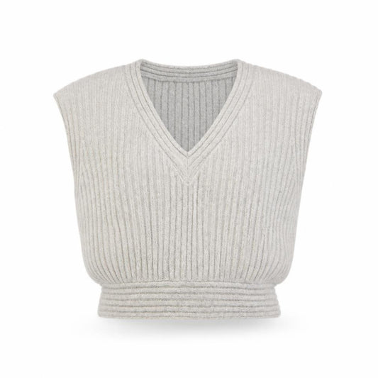 Front view of Elenza By L&L Women's Grey Sleeveless V-Neck Knit Vest Jumper S