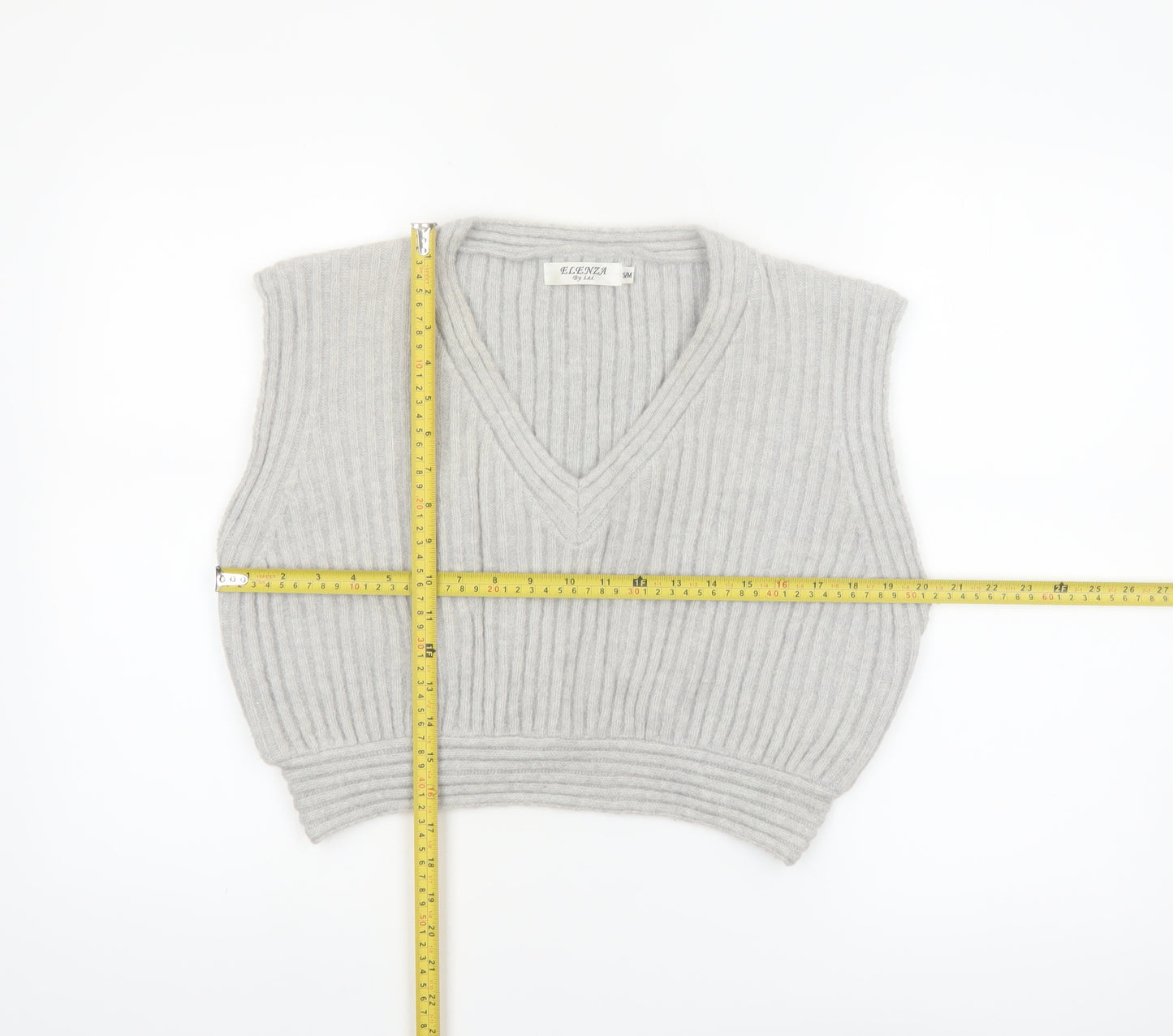 Elenza By L&L Women's Grey Sleeveless V-Neck Knit Vest Jumper S