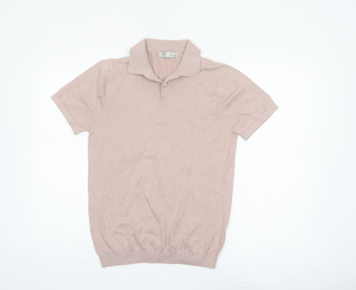 Next Men's Beige Cotton Polo Shirt Size Small Short Sleeve Classic Fit