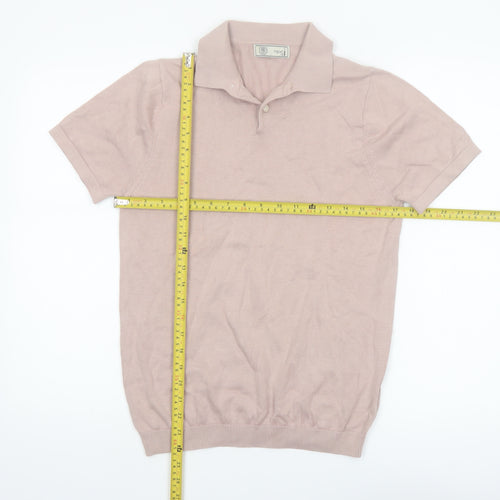 Next Men's Beige Cotton Polo Shirt Size Small Short Sleeve Classic Fit