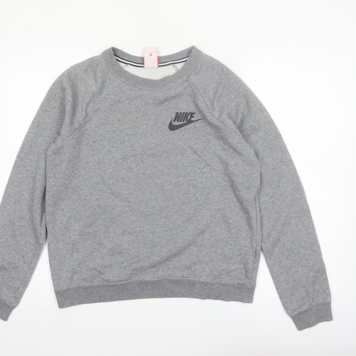 Nike Women Grey Small Pullover Sweatshirt Crew Neck Long Sleeve