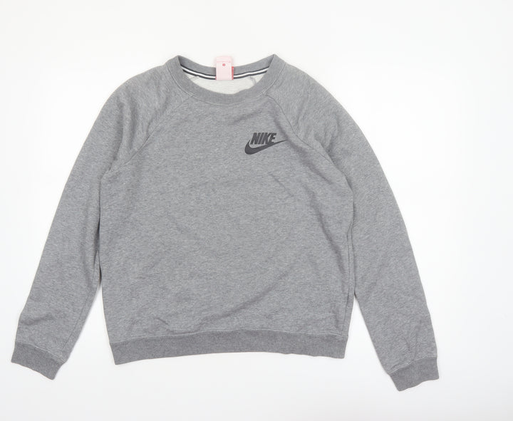 Nike Women Grey Small Pullover Sweatshirt Crew Neck Long Sleeve