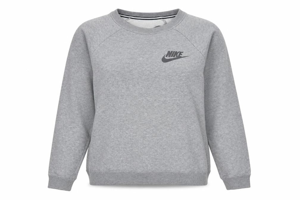 Front view of Nike Women Grey Small Pullover Sweatshirt Crew Neck Long Sleeve