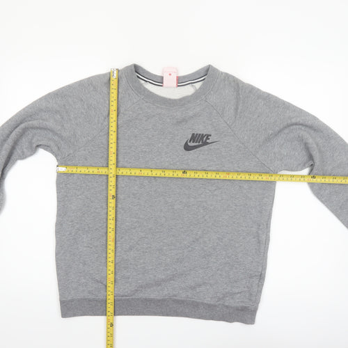 Nike Women Grey Small Pullover Sweatshirt Crew Neck Long Sleeve