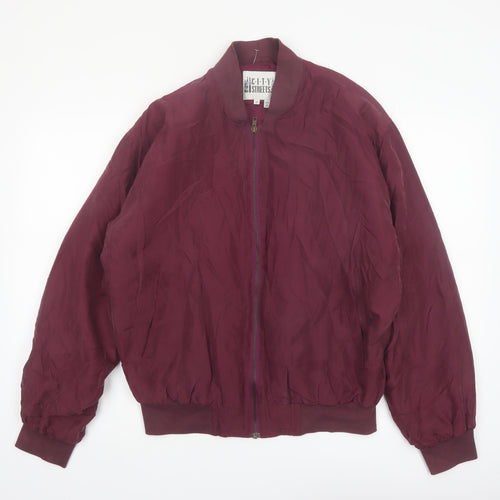 City Streets Men's Red Silk Bomber Jacket Size S Full Zip Casual