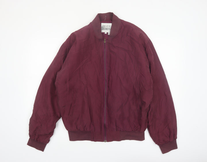 City Streets Men's Red Silk Bomber Jacket Size S Full Zip Casual