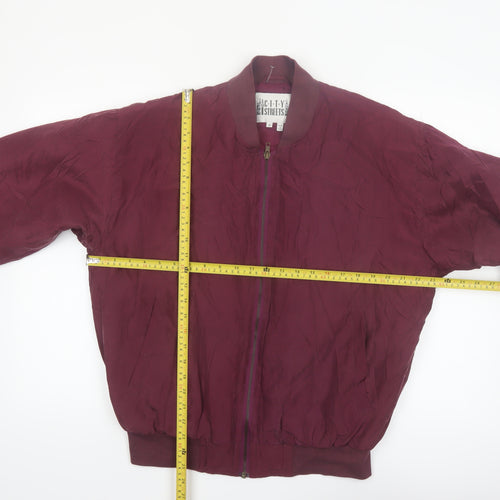 City Streets Men's Red Silk Bomber Jacket Size S Full Zip Casual