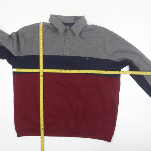 Puritan Men's Multicoloured Long Sleeve Polo Shirt XL Colourblock