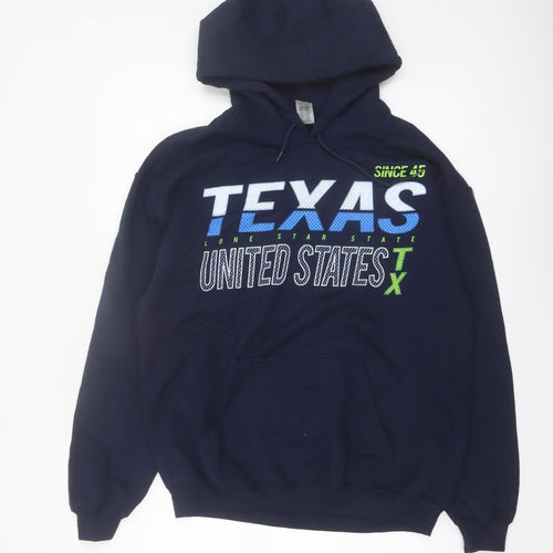 Gildan Men's Blue Texas USA Graphic Pullover Hoodie Medium